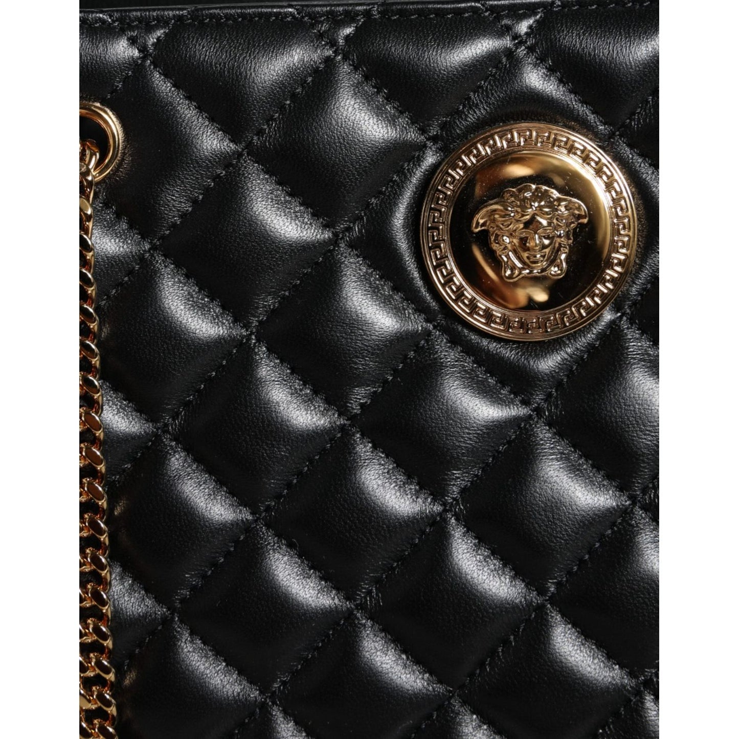Versace Black Quilted Nappa Leather Shoulder Chain Strap Bag Versace Black