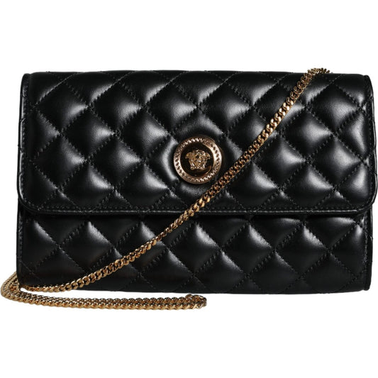 Versace Black Quilted Nappa Leather Crossbody Shoulder Bag Versace Black