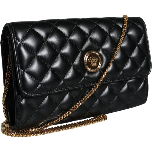 Versace Black Quilted Nappa Leather Crossbody Shoulder Bag Versace Black