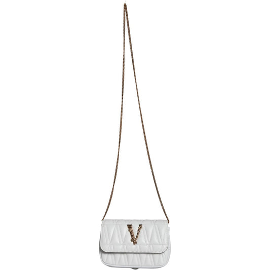 Versace White Quilted Nappa Leather Crossbody Shoulder Bag Versace Light Gray