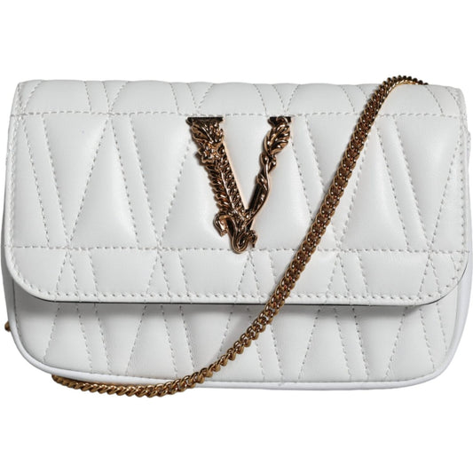 Versace White Quilted Nappa Leather Crossbody Shoulder Bag Versace Light Gray