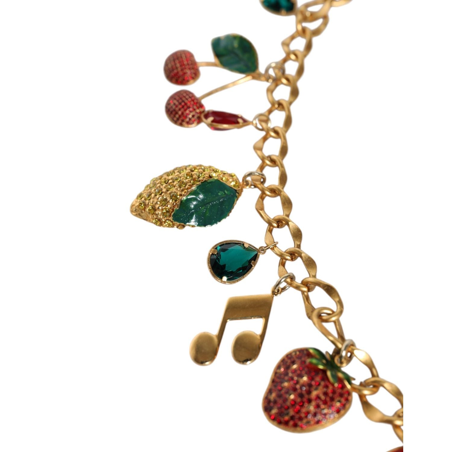 Dolce & Gabbana Gold Tone Brass Fruity Crystal Embellished Waist Chain Belt