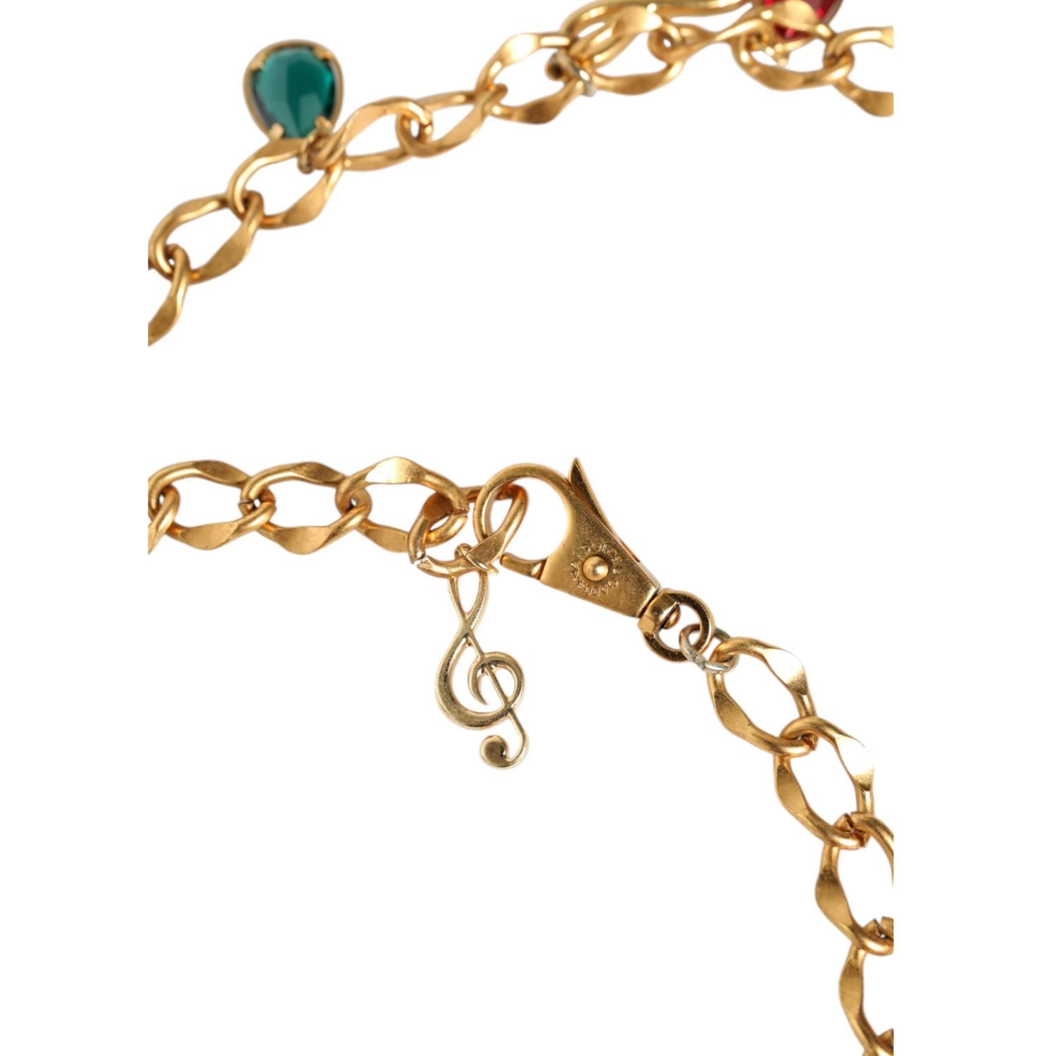 Dolce & Gabbana Gold Tone Brass Fruity Crystal Embellished Waist Chain Belt