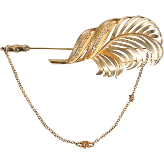 Dolce & Gabbana Gold Tone 925 Sterling Silver Leaf Crystal Chain Brooch Brooch Dolce & Gabbana Dark Khaki