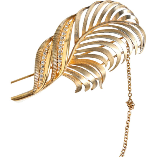 Dolce & Gabbana Gold Tone 925 Sterling Silver Leaf Crystal Chain Brooch Brooch Dolce & Gabbana Dark Khaki