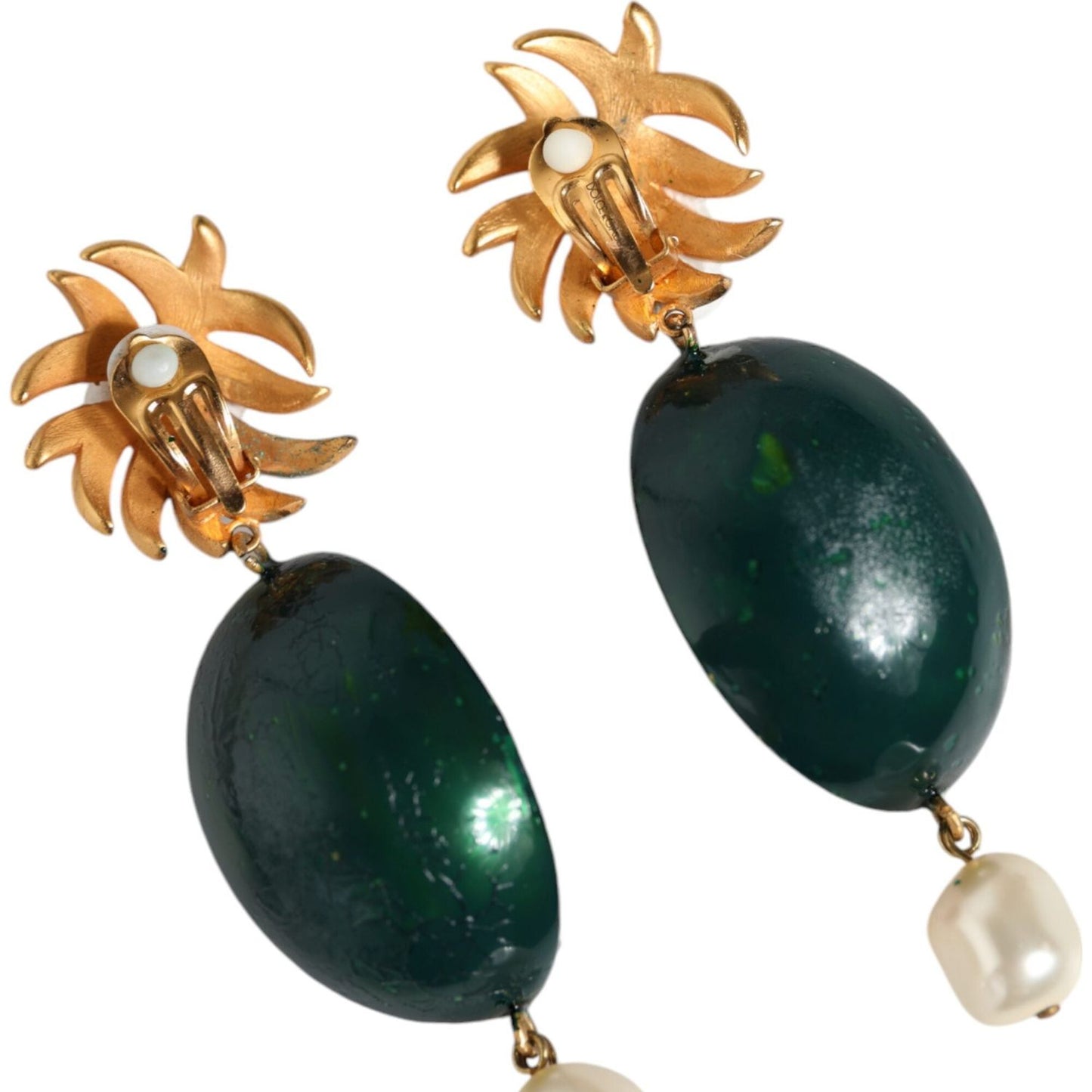 Dolce & Gabbana Red Watermelon Gold Brass Crystal Clip Dangling Earrings Earrings Dolce & Gabbana Tan