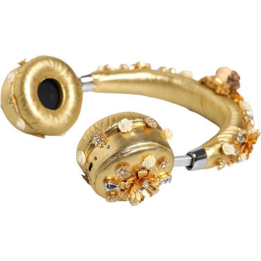 Dolce & Gabbana Gold Leather Floral Crystal Angel Headset Headphones Dolce & Gabbana Dark Khaki