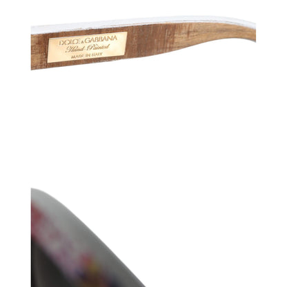 Dolce & Gabbana Multicolor Wood Crystal Brass Frame Floral Hand Paint Sunglasses