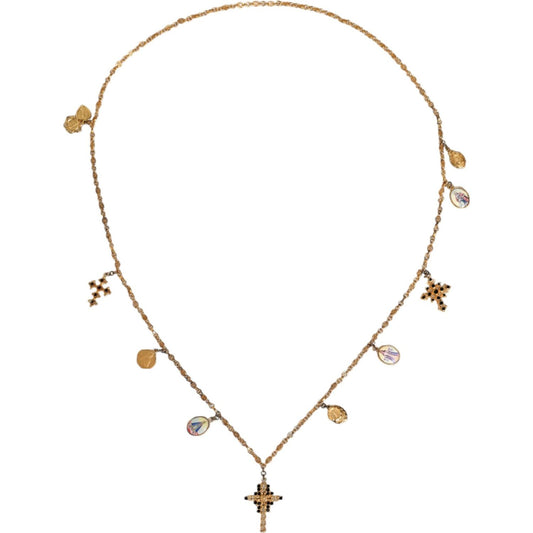 Dolce & Gabbana Gold Tone Brass Chain Religious Cross Pendant Necklace Necklace Dolce & Gabbana Light Gray