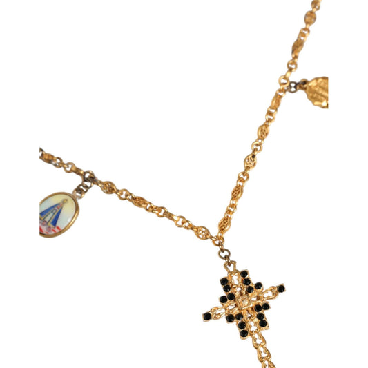 Dolce & Gabbana Gold Tone Brass Chain Religious Cross Pendant Necklace Necklace Dolce & Gabbana Dark Khaki