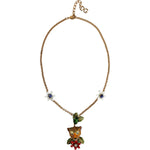 Dolce & Gabbana Gold Brass Leopard Flower Embellished Statement Necklace SMY10349