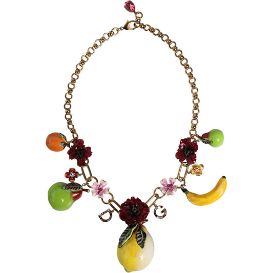 Dolce & Gabbana Gold Brass FRUIT Pendants Flowers Crystal Logo Necklace Necklace Dolce & Gabbana Dark Khaki