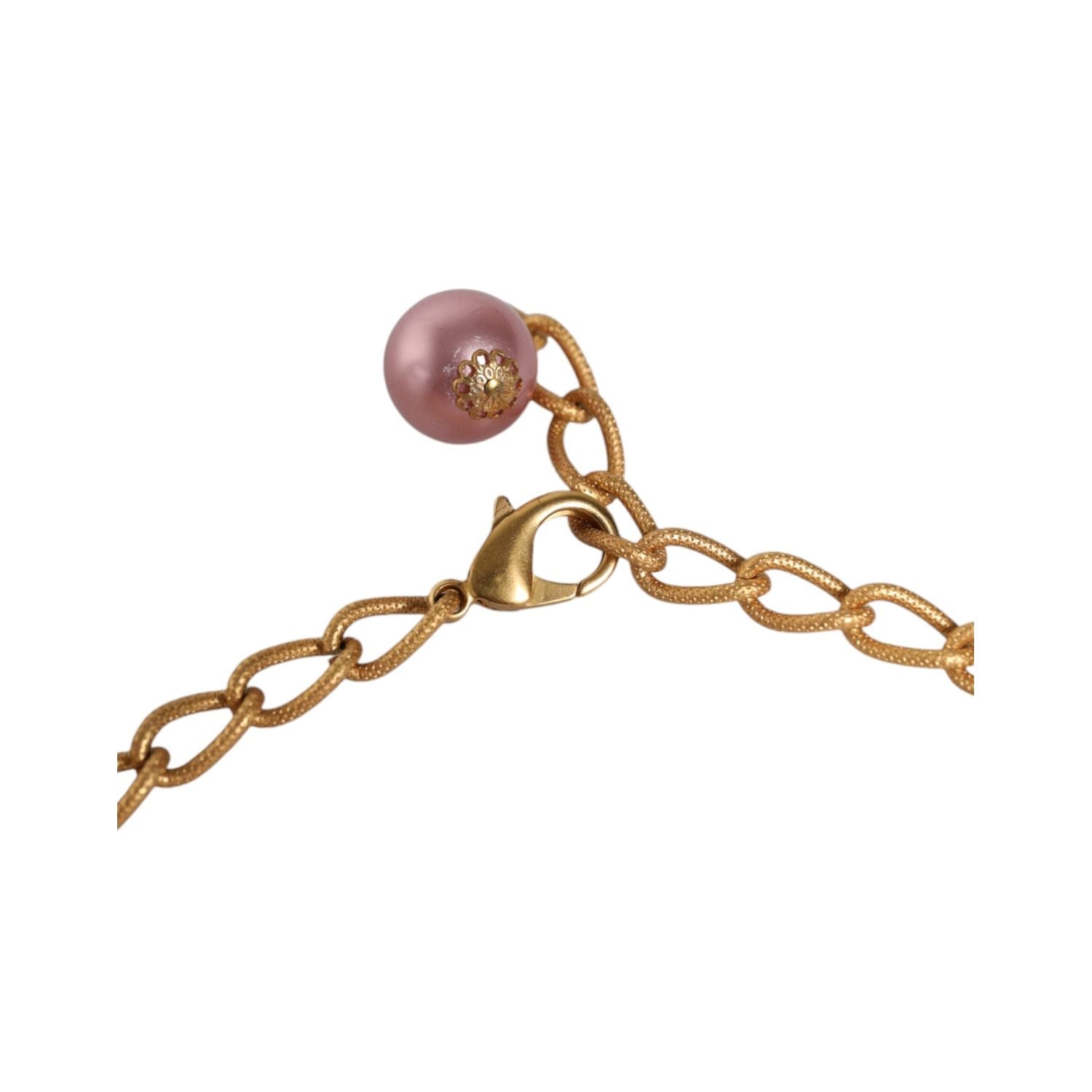 Dolce & Gabbana Pink Maxi Faux Pearl Beads Crystals Gold Chain Necklace