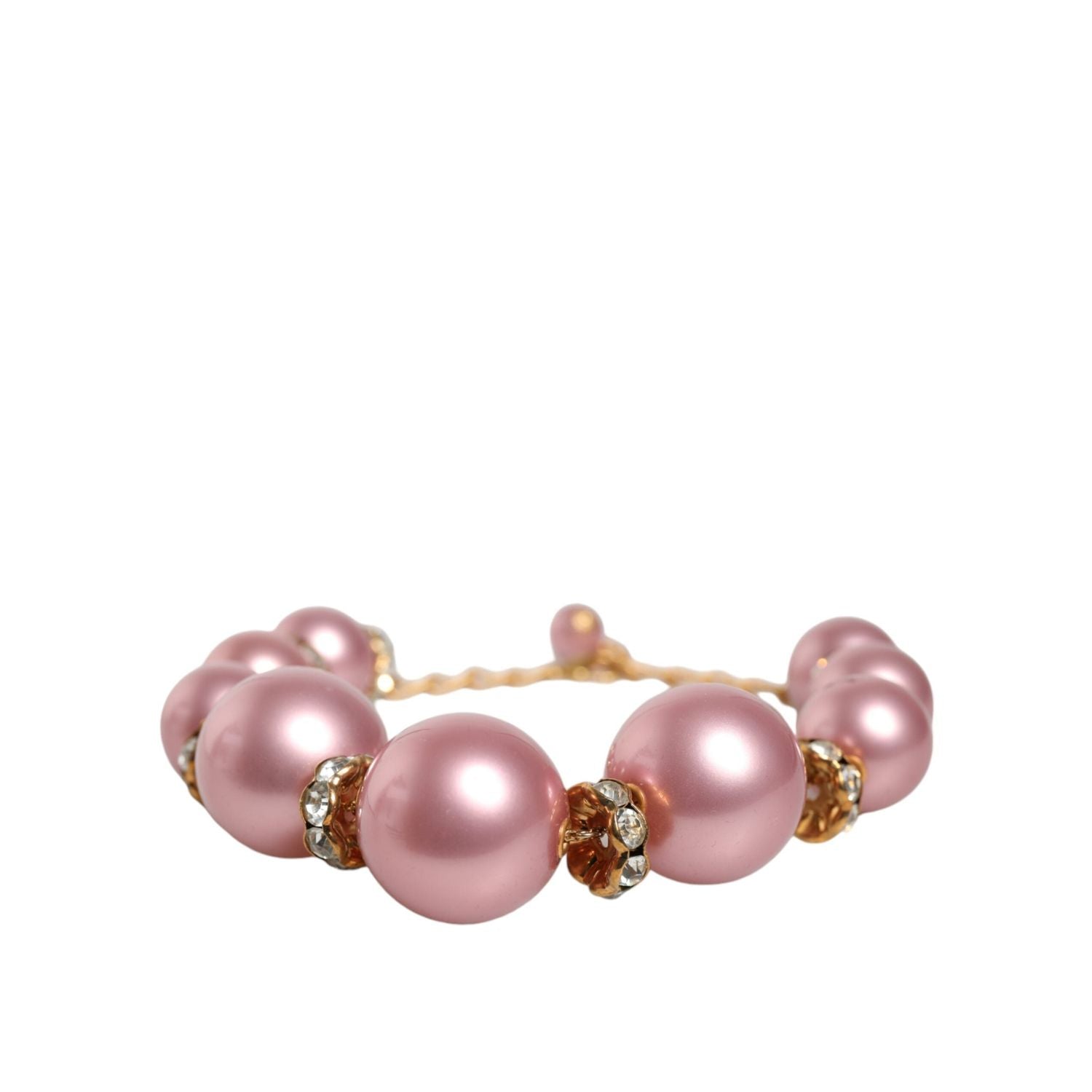Dolce & Gabbana Pink Maxi Faux Pearl Beads Crystals Gold Chain Necklace