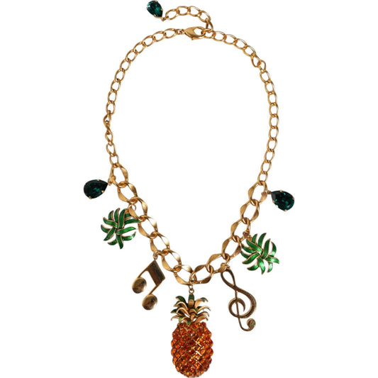Dolce & Gabbana Gold Tone Brass Chain Pineapple Crystal Musical Necklace Necklace Dolce & Gabbana Antique White