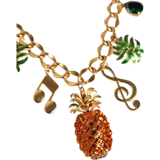 Dolce & Gabbana Gold Tone Brass Chain Pineapple Crystal Musical Necklace Necklace Dolce & Gabbana Sienna