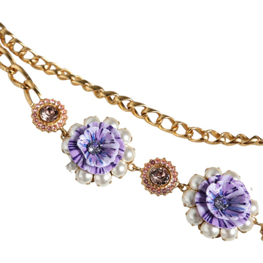 Dolce & Gabbana Gold Tone Floral Crystals Embellished Layered Necklace Necklace Dolce & Gabbana Gray