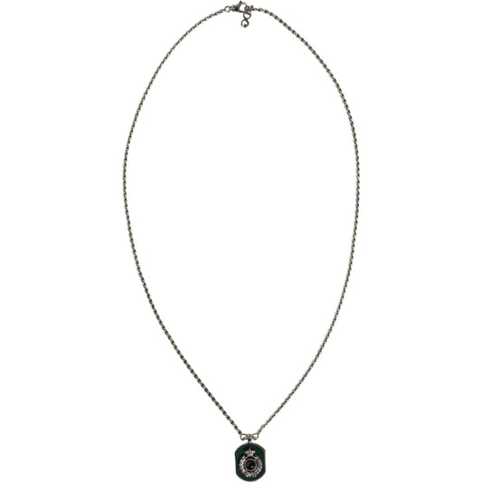 Dolce & Gabbana Sterling Silver 925 Chain Bar Gem Pendant Logo Necklace Necklace Dolce & Gabbana Light Gray