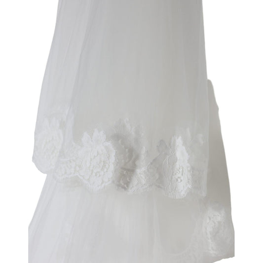 Dolce & Gabbana White Floral Lace Nylon Floor Length Wedding Veil MS7127