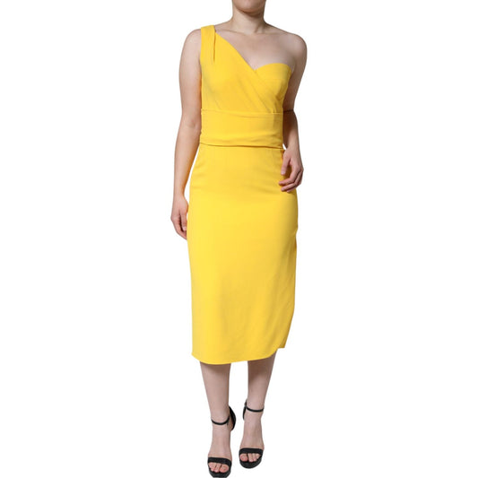Dolce & Gabbana Yellow One Shoulder Side Slit Midi Dress Dolce & Gabbana Sandy Brown