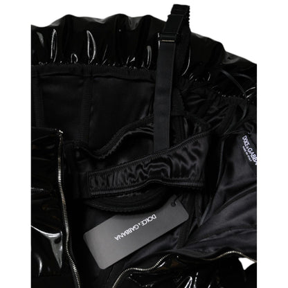 Dolce & Gabbana Black Polyester Ruched Coated Mini Dress