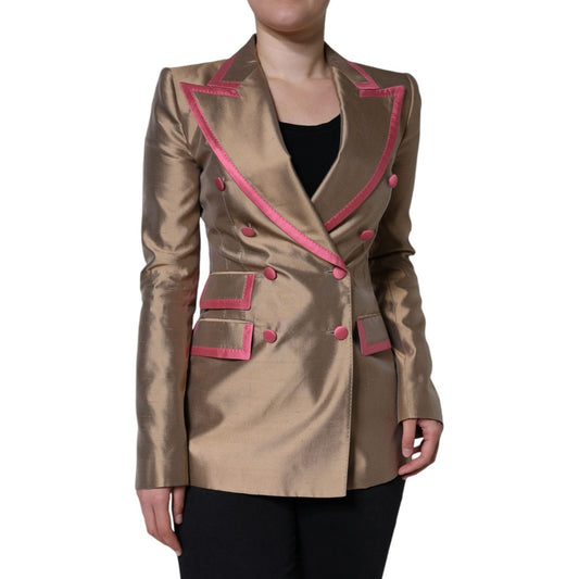 Dolce & Gabbana Metallic Brown Double Breasted Blazer Jacket Dolce & Gabbana Dim Gray