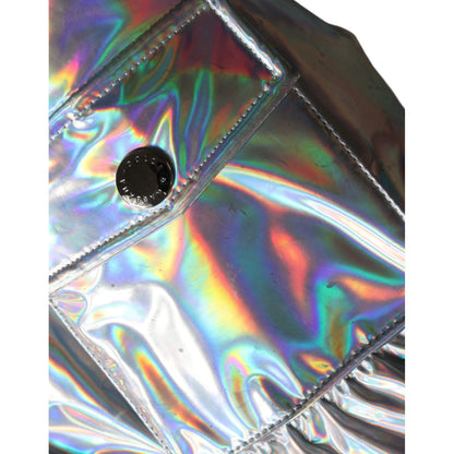 Dolce & Gabbana Silver Iridescent Puffer Full Zip Coat Jacket
