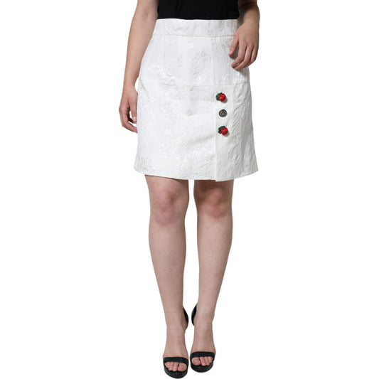 Dolce & Gabbana White Floral Brocade Embellished Mini Skirt Dolce & Gabbana Light Gray