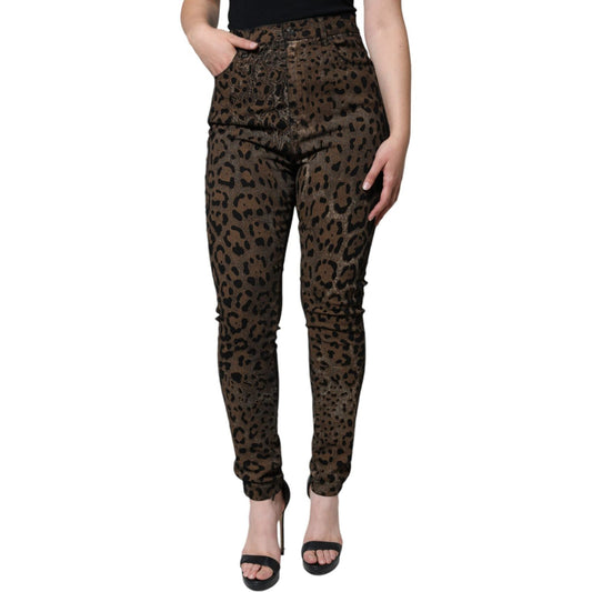 Dolce & Gabbana Brown Leopard Cotton Skinny Denim Jeans Dolce & Gabbana Dark Slate Gray