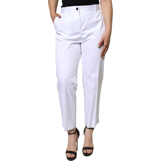 Dolce & Gabbana White Cotton Mid Waist Tapered Denim Jeans Dolce & Gabbana Light Gray
