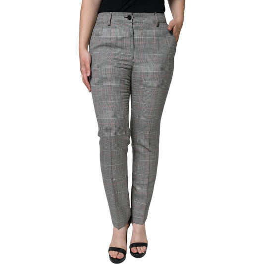 Dolce & Gabbana Gray Plaid Wool Mid Waist Women Tapered Pants Dolce & Gabbana Dim Gray