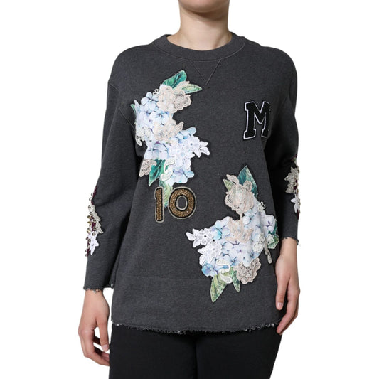 Dolce & Gabbana Gray Hydrangea CollegeStudded Floral Sweater Dolce & Gabbana Dark Slate Gray