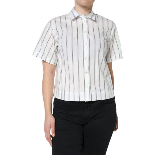 Dolce & Gabbana White Striped Collared Short Sleeve Polo Top Dolce & Gabbana Black