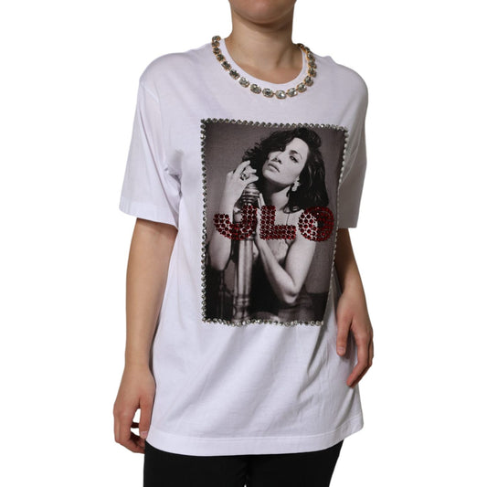 Dolce & Gabbana White Crystal Neckline Embellished Printed T-shirt Dolce & Gabbana Gray