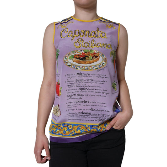 Dolce & Gabbana Purple Silk Caponata Siciliana Print Tank Top Dolce & Gabbana Rosy Brown