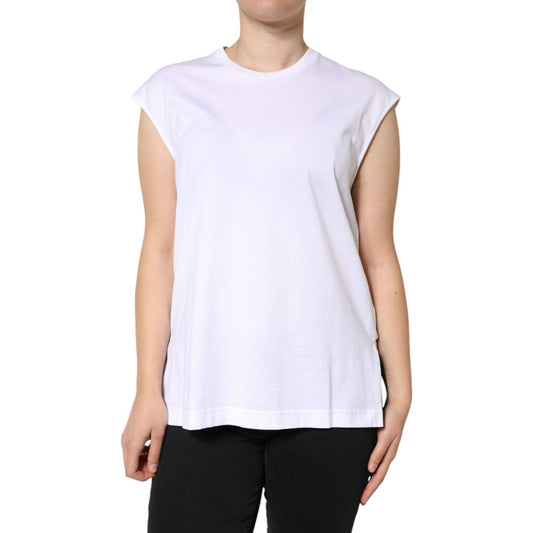 Dolce & Gabbana White Cotton Sleeveless Crew Neck T-shirt Dolce & Gabbana Misty Rose