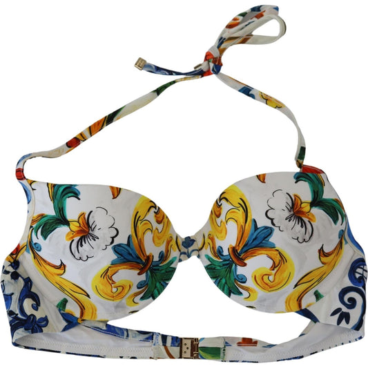 Dolce & Gabbana White Majolica Beachwear Swimwear Bikini Top Dolce & Gabbana Dark Gray
