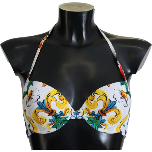 Dolce & Gabbana White Majolica Beachwear Swimwear Bikini Top Dolce & Gabbana Tan
