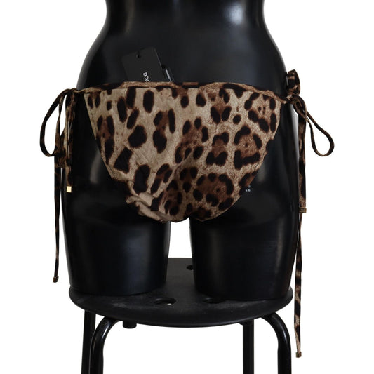 Dolce & Gabbana Brown Leopard Print Swimsuit Swimwear Bikini Bottom Dolce & Gabbana Black