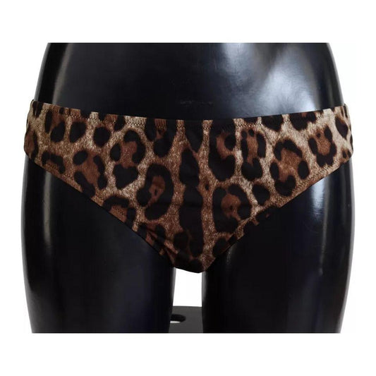 Dolce & Gabbana Brown Leopard Print Swimsuit Swimwear Bikini Bottom Dolce & Gabbana Black