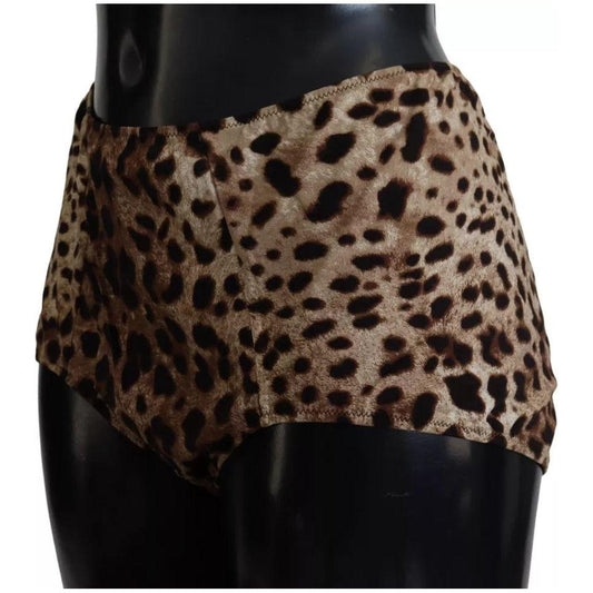 Dolce & Gabbana Brown Leopard Print Swimsuit Swimwear Bikini Bottom Dolce & Gabbana Black