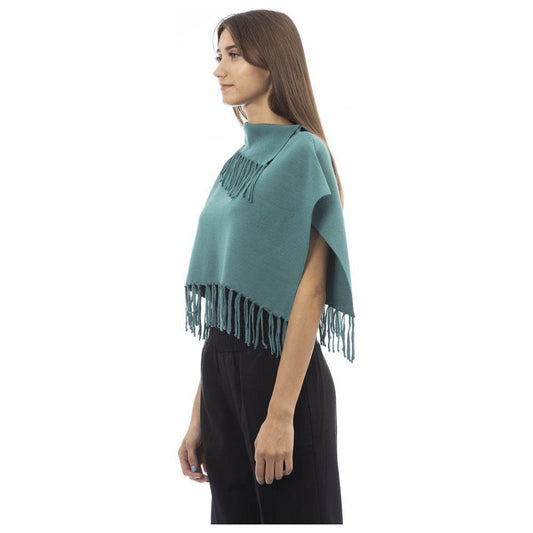 Alpha Studio Green Wool Women Poncho with Fringes