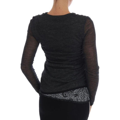 Ermanno Scervino Gray Wool Lace Top Long Sleeved T-shirt