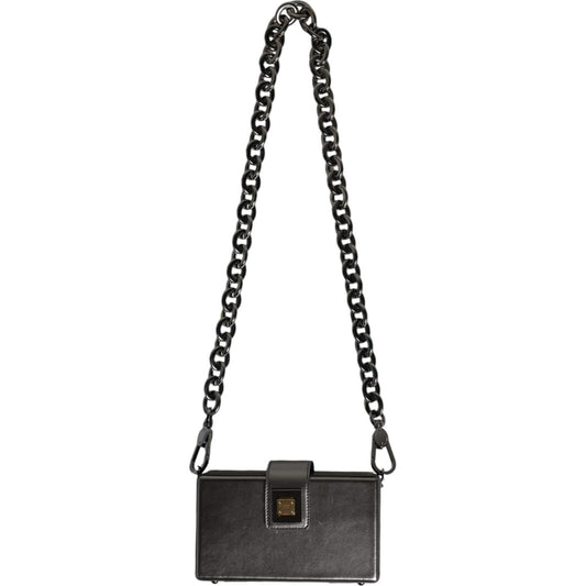 Dolce & Gabbana Metallic Gray DG BOX Leather Shoulder Chain Strap Bag Dolce & Gabbana Dark Slate Gray