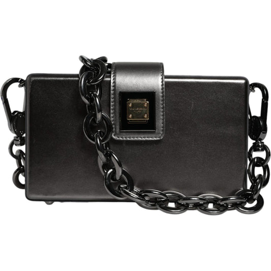 Dolce & Gabbana Metallic Gray DG BOX Leather Shoulder Chain Strap Bag Dolce & Gabbana Dark Slate Gray