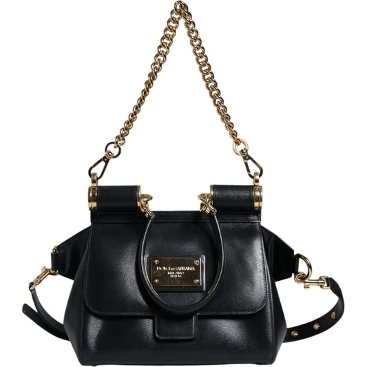 Dolce & Gabbana Black Calfskin Leather SICILY Chain Strap Crossbody Bag Dolce & Gabbana Black