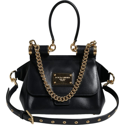 Dolce & Gabbana Black Calfskin Leather SICILY Chain Strap Crossbody Bag Dolce & Gabbana Black