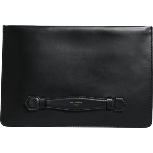 Dolce & Gabbana Black Calfskin Leather Mediterranean Pouch Bag Dolce & Gabbana Dark Slate Gray