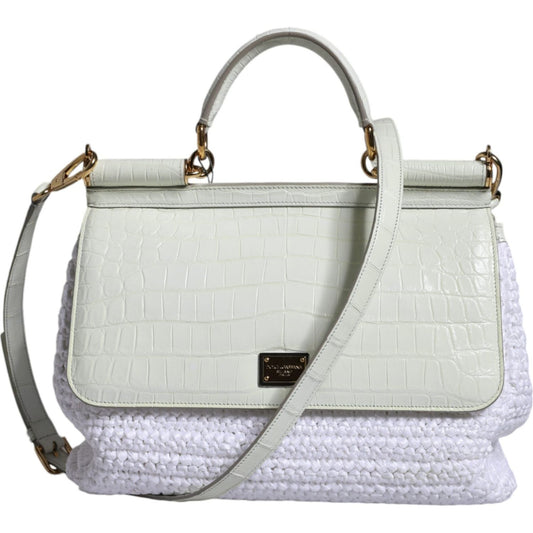 Dolce & Gabbana White Rafia Leather SICILY Crossbody Bag Dolce & Gabbana Light Gray