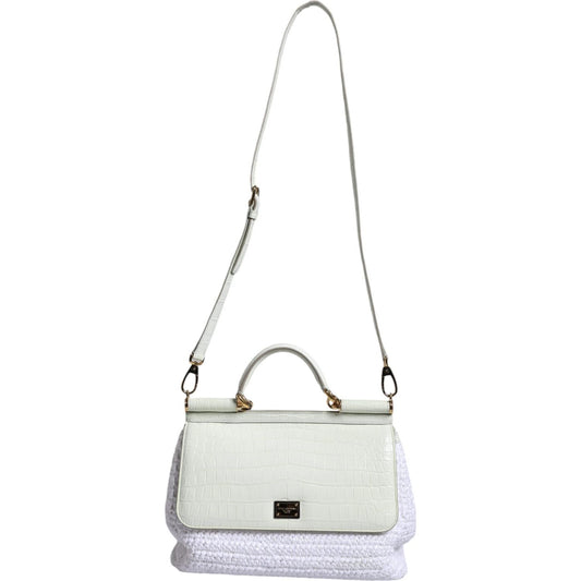 Dolce & Gabbana White Rafia Leather Top Handle Crossbody Bag Dolce & Gabbana Light Gray